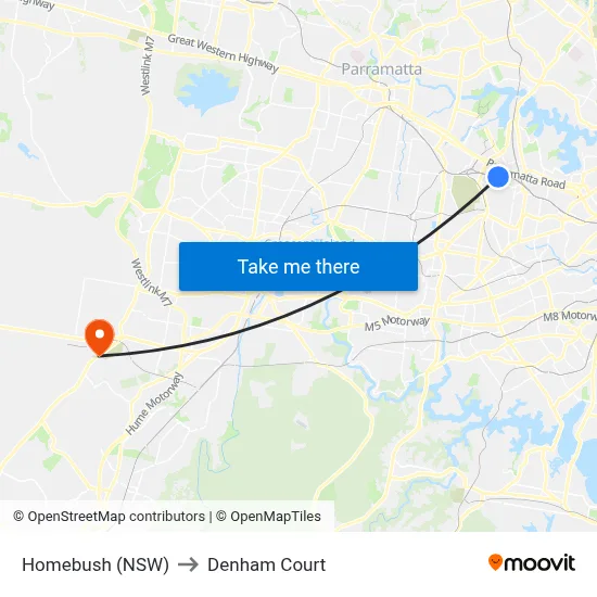 Homebush (NSW) to Denham Court map