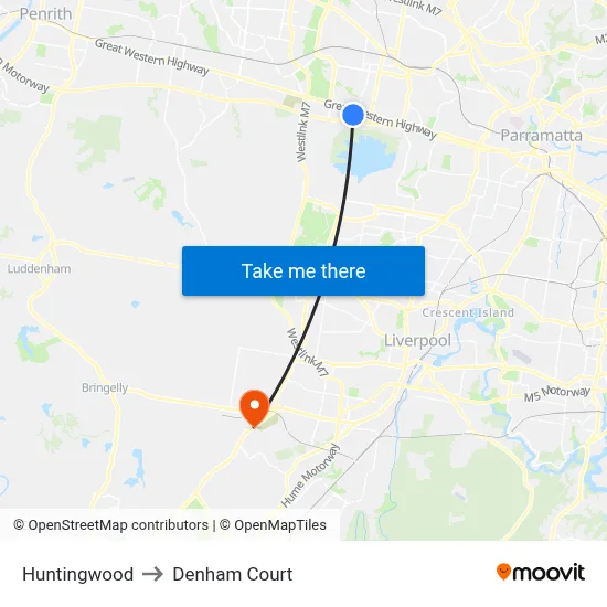 Huntingwood to Denham Court map