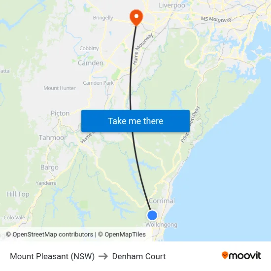 Mount Pleasant (NSW) to Denham Court map