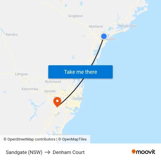 Sandgate (NSW) to Denham Court map