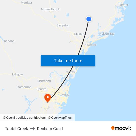 Tabbil Creek to Denham Court map