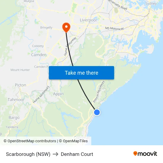 Scarborough (NSW) to Denham Court map