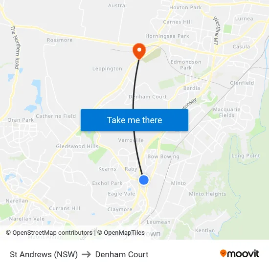 St Andrews (NSW) to Denham Court map