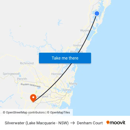 Silverwater (Lake Macquarie - NSW) to Denham Court map