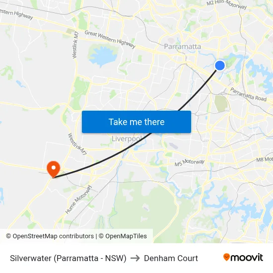 Silverwater (Parramatta - NSW) to Denham Court map