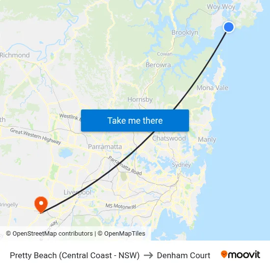 Pretty Beach (Central Coast - NSW) to Denham Court map