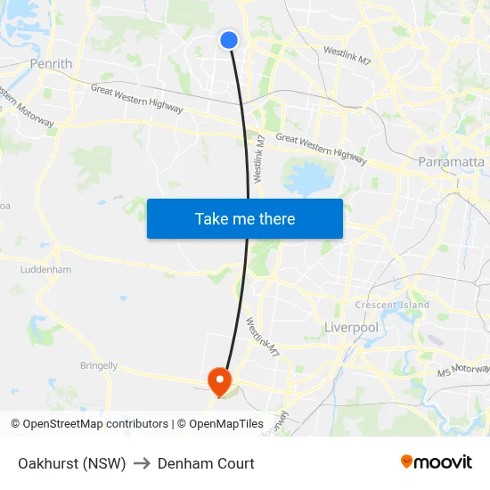 Oakhurst (NSW) to Denham Court map