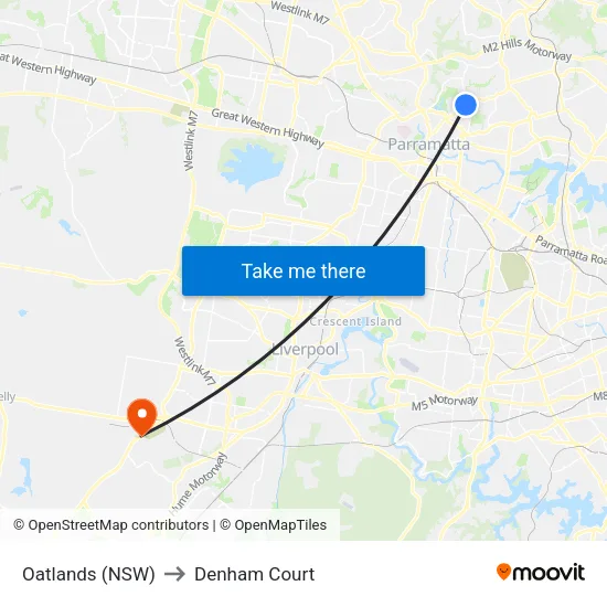Oatlands (NSW) to Denham Court map