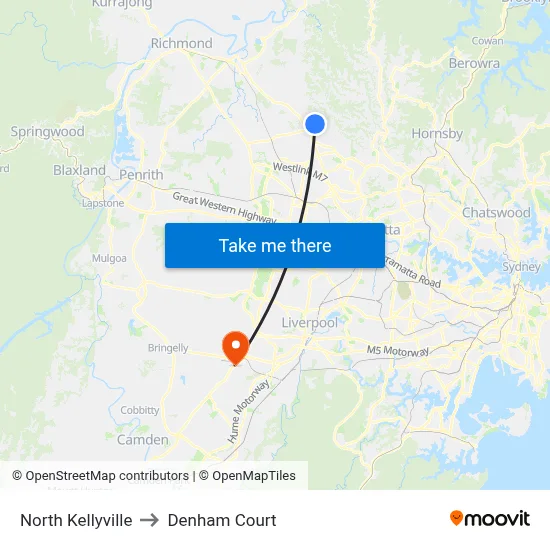 North Kellyville to Denham Court map