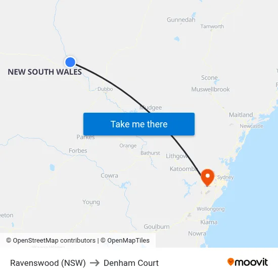 Ravenswood (NSW) to Denham Court map