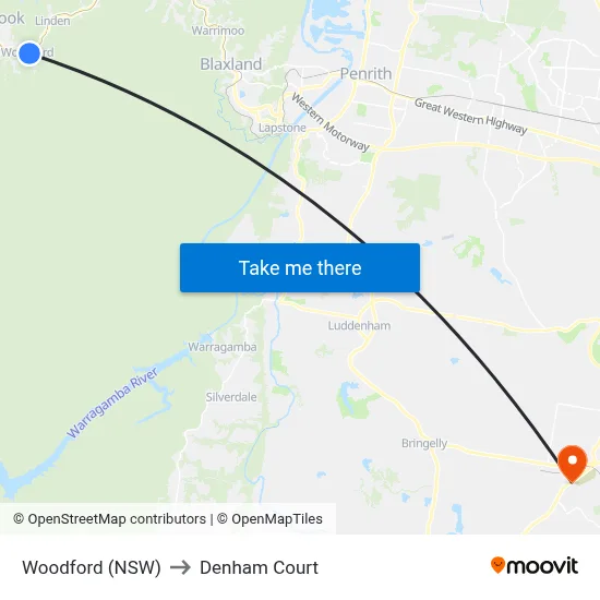 Woodford (NSW) to Denham Court map