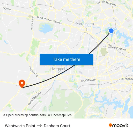 Wentworth Point to Denham Court map