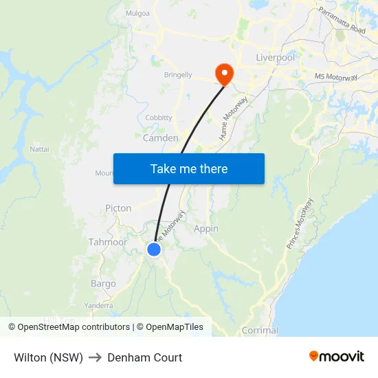 Wilton (NSW) to Denham Court map