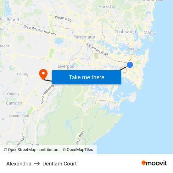 Alexandria to Denham Court map