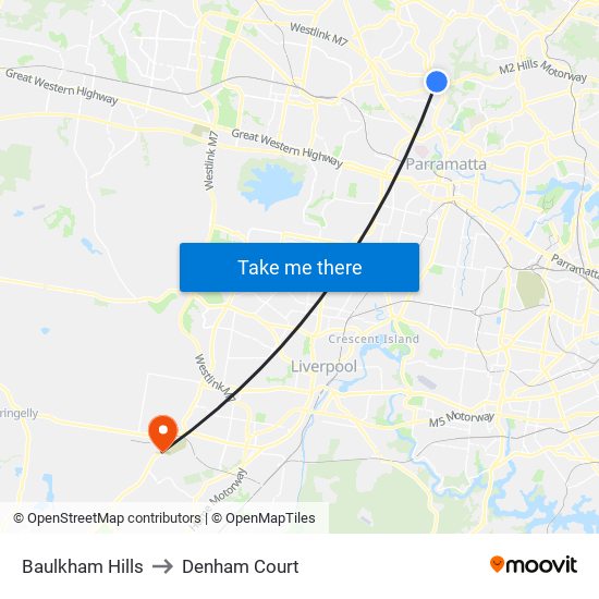 Baulkham Hills to Denham Court map