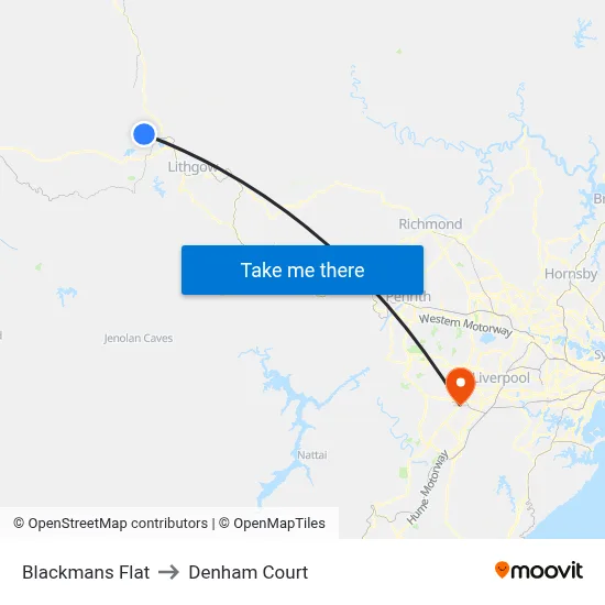 Blackmans Flat to Denham Court map