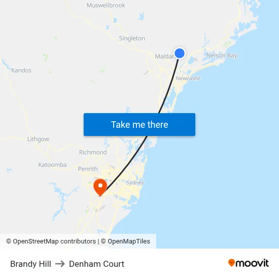 Brandy Hill to Denham Court map