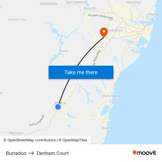 Burradoo to Denham Court map