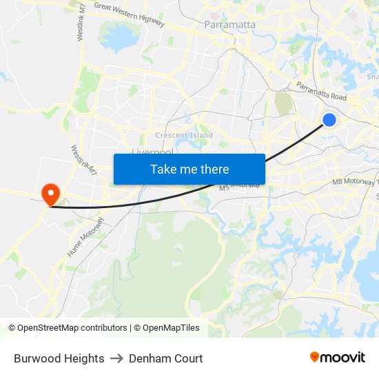 Burwood Heights to Denham Court map