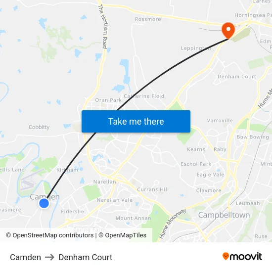 Camden to Denham Court map