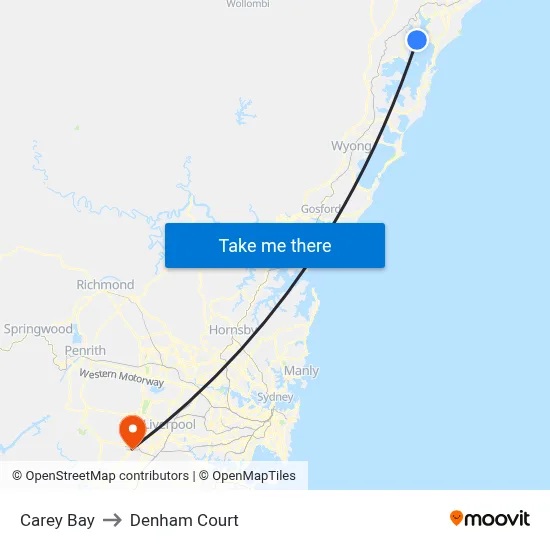 Carey Bay to Denham Court map