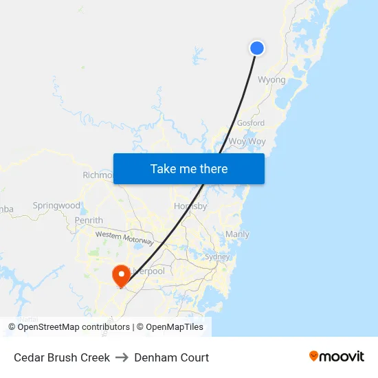 Cedar Brush Creek to Denham Court map