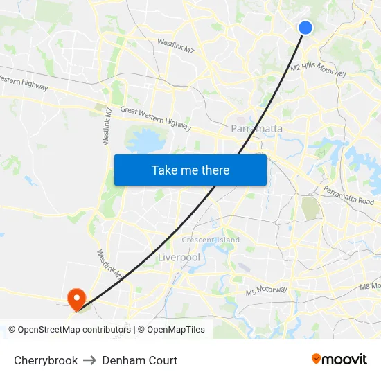 Cherrybrook to Denham Court map