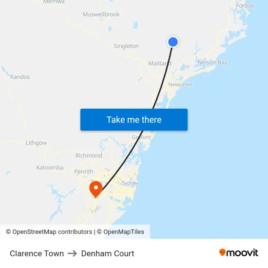 Clarence Town to Denham Court map