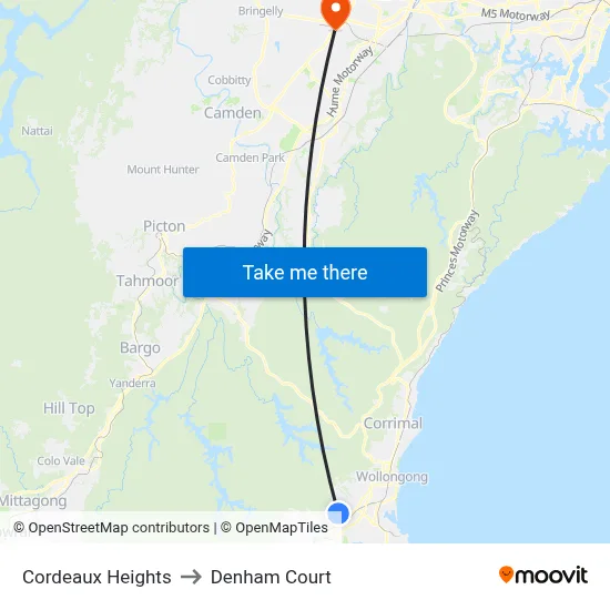 Cordeaux Heights to Denham Court map