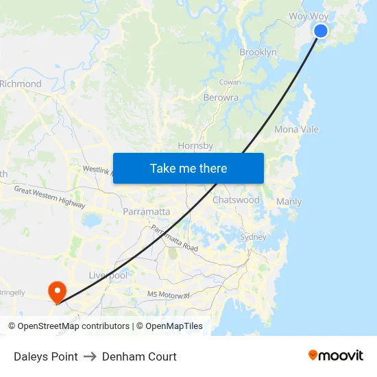 Daleys Point to Denham Court map