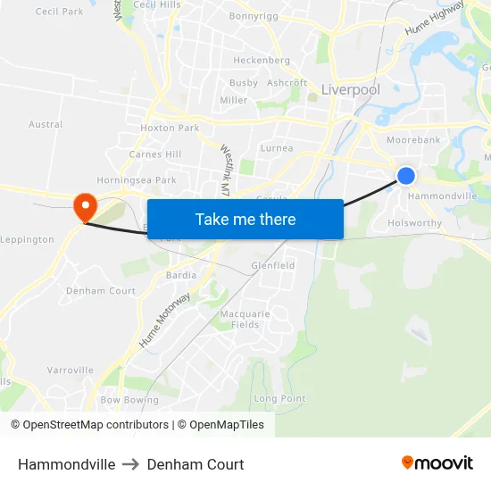 Hammondville to Denham Court map