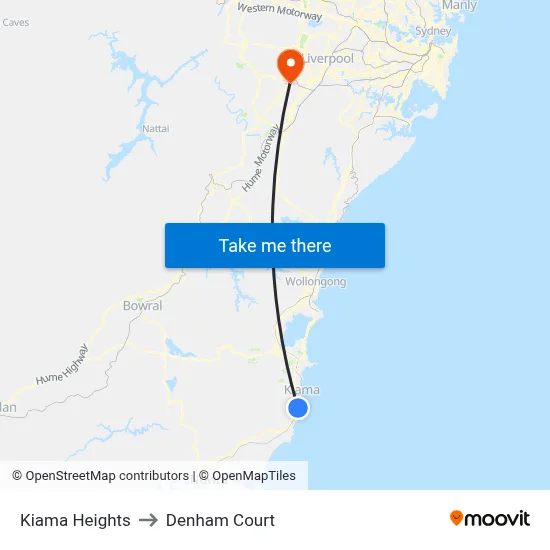 Kiama Heights to Denham Court map