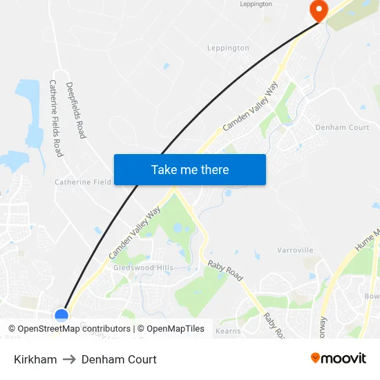 Kirkham to Denham Court map