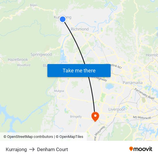 Kurrajong to Denham Court map