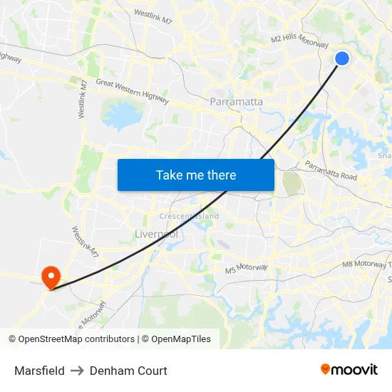 Marsfield to Denham Court map
