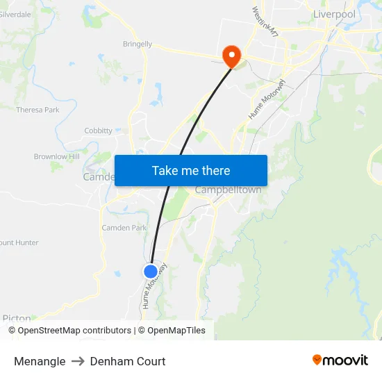 Menangle to Denham Court map