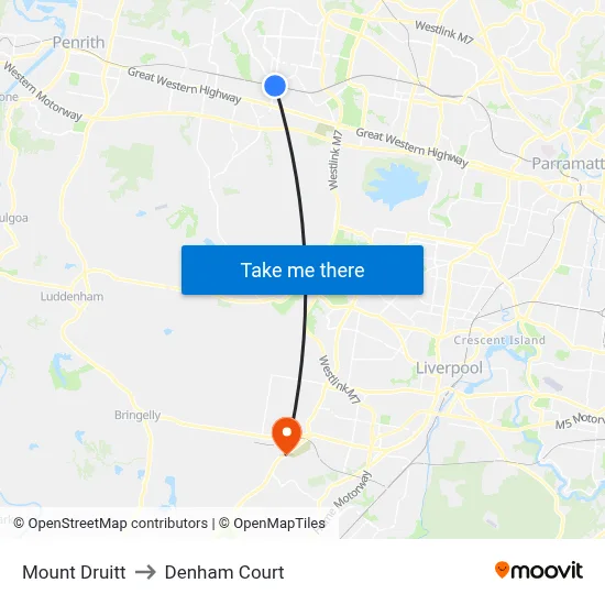Mount Druitt to Denham Court map