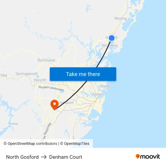 North Gosford to Denham Court map