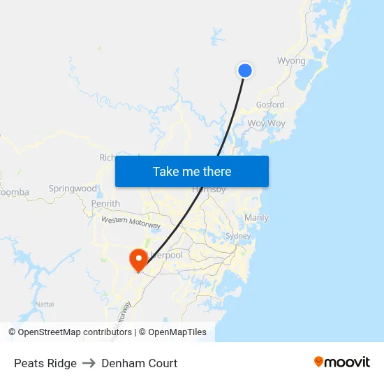 Peats Ridge to Denham Court map