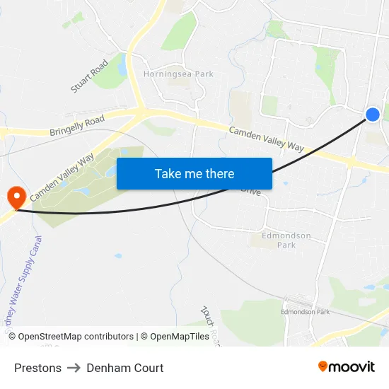 Prestons to Denham Court map