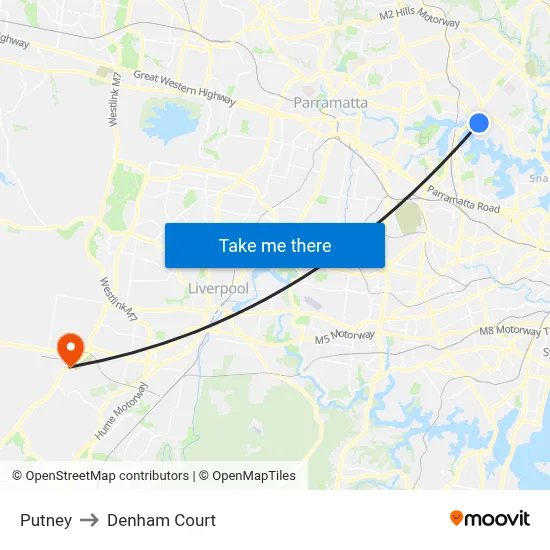 Putney to Denham Court map