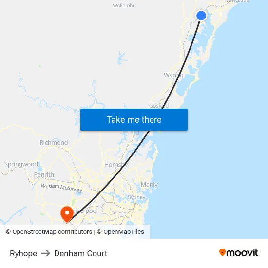 Ryhope to Denham Court map