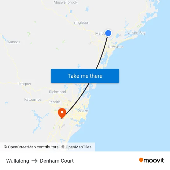 Wallalong to Denham Court map
