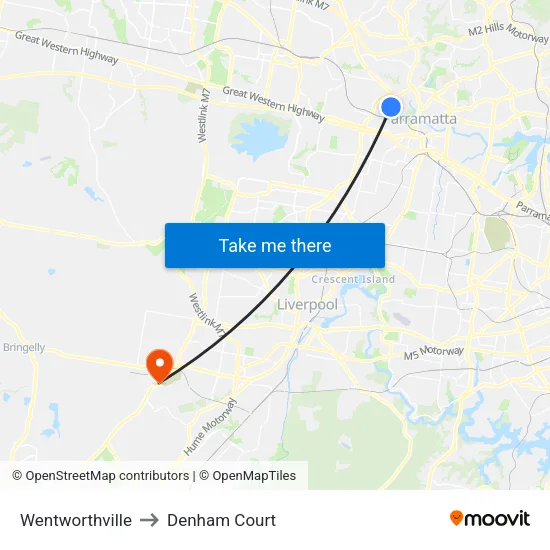 Wentworthville to Denham Court map