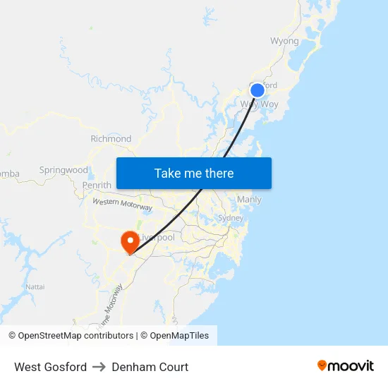 West Gosford to Denham Court map