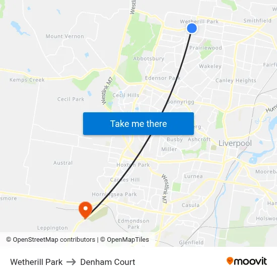 Wetherill Park to Denham Court map