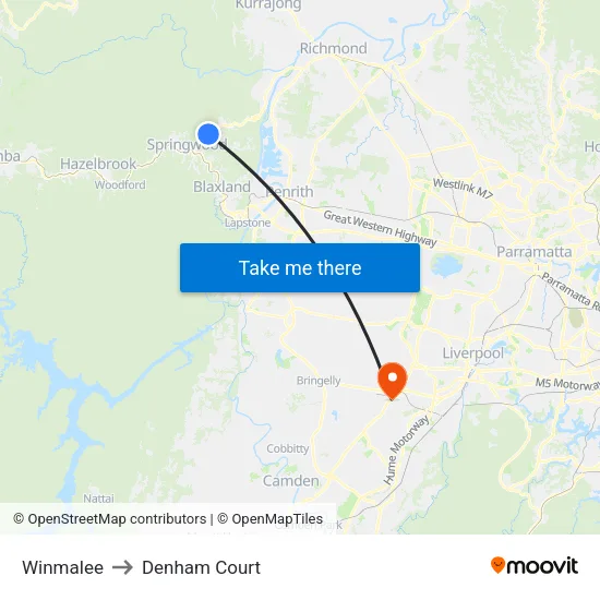 Winmalee to Denham Court map