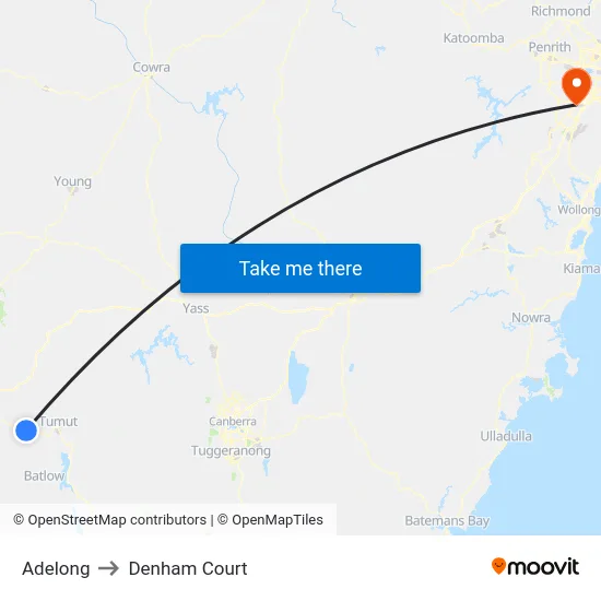 Adelong to Denham Court map