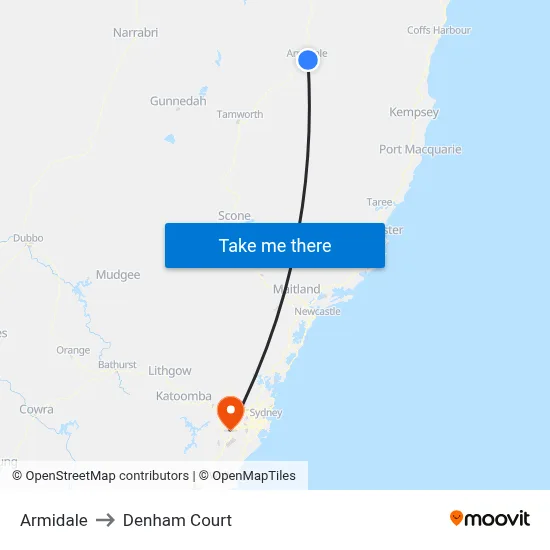 Armidale to Denham Court map