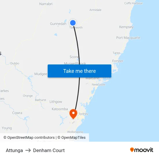 Attunga to Denham Court map